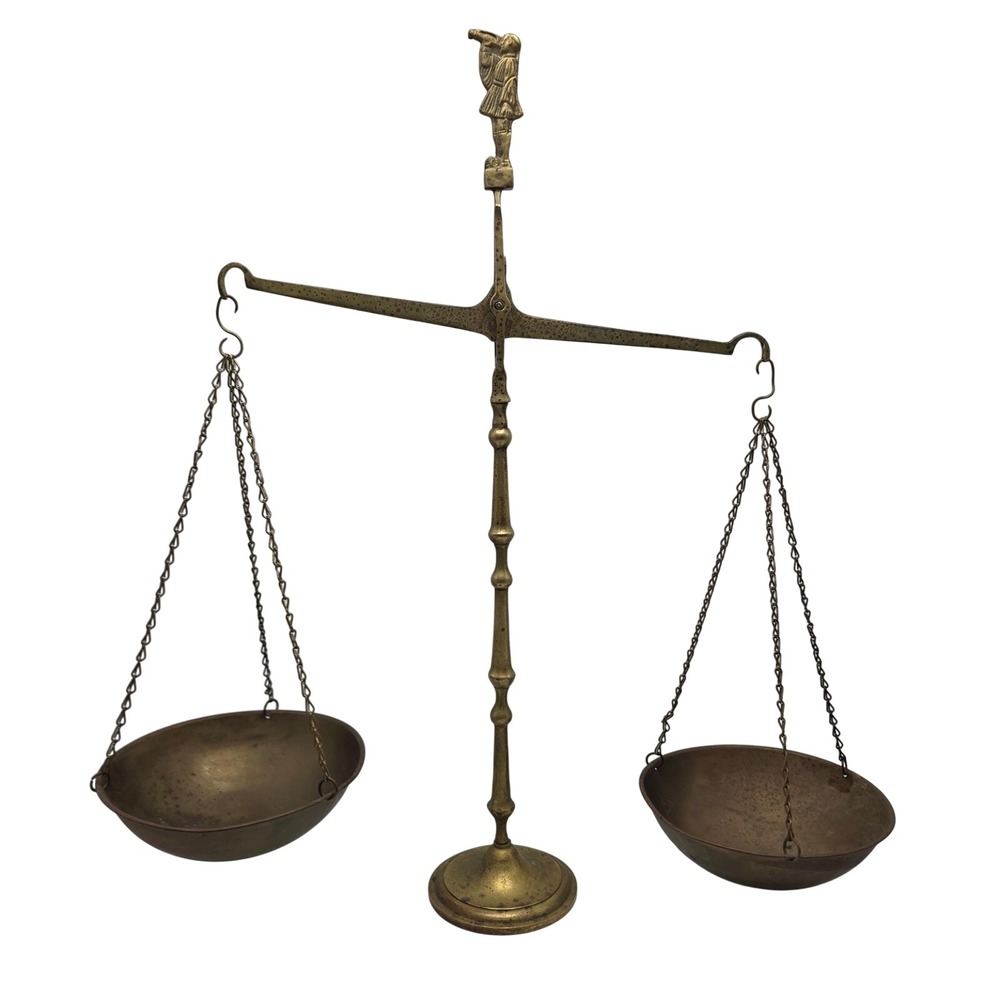 Vintage Brass Scales of Justice Horn Player Finial Antique Decor Legal Display